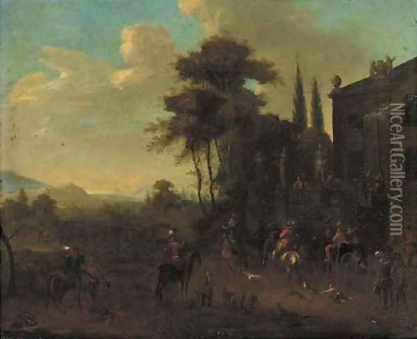 A Hunting Party Gathered By A Villa Oil Painting - Philips Wouwerman