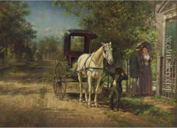 A Lengthy Farewell Oil Painting - Edward Lamson Henry