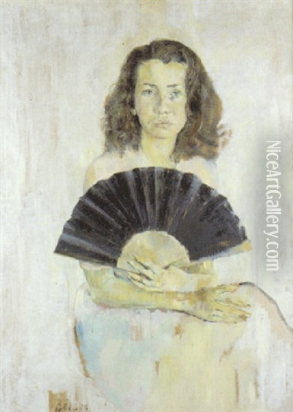 Jeune Femme A L'eventail Oil Painting - Christian Berard