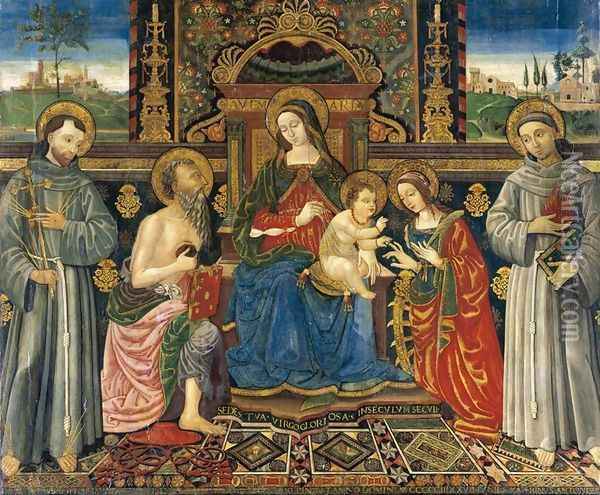 Madonna and Child Enthroned with Saints 1500 Oil Painting - Francesco Di Gabriele Da Viterbo