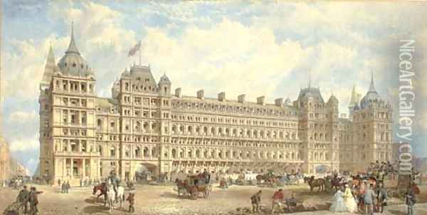 Competition Design for St Pancras Station, circa 1870 Oil Painting - Edward Middleton Barry
