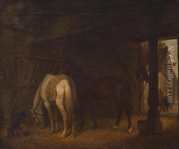 Pferde Im Stall Oil Painting - William Karl Hahn