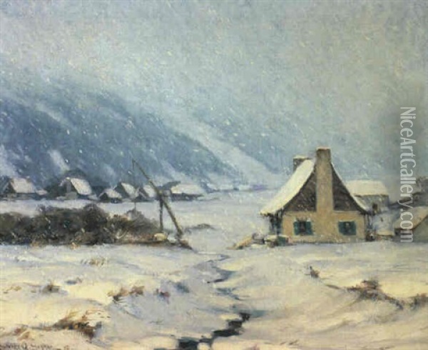 Winter Snow Storm, Baie St. Paul Oil Painting - Clarence Alphonse Gagnon