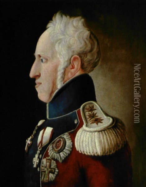 Frederik Vi I Rod Uniformsjakke Oil Painting - Christoffer Wilhelm Eckersberg