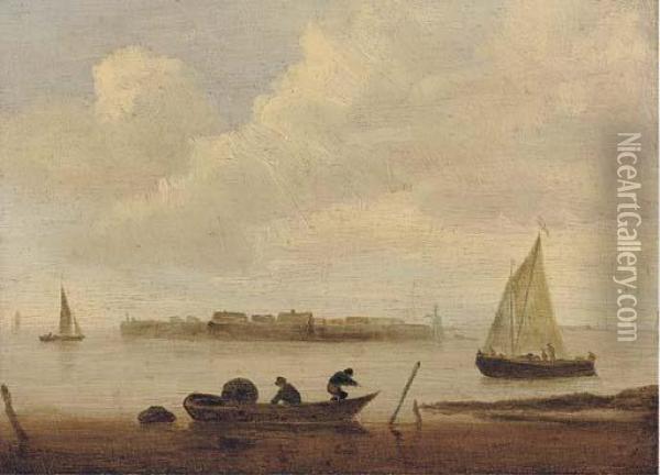 Figures In A Boat Oil Painting - Jan van Goyen