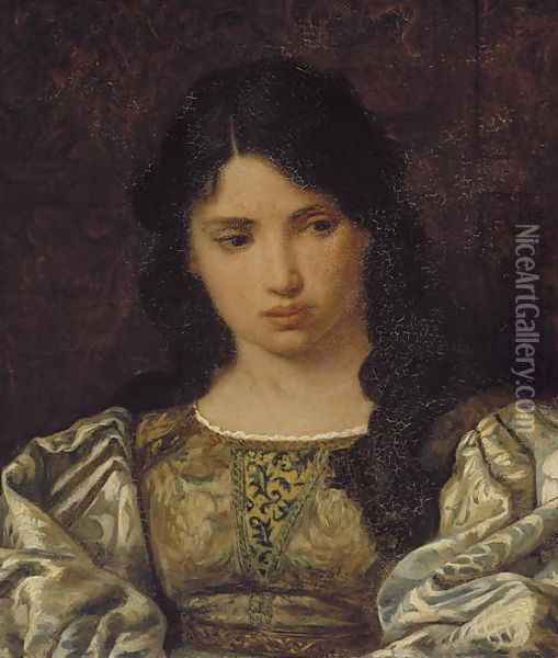 Eugenia: Head of a Roman Girl, 1879 Oil Painting - Elihu Vedder