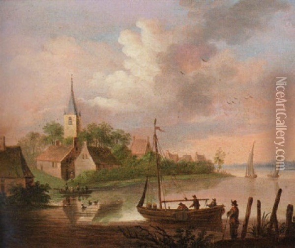 Village View With Steeple Oil Painting - Paulus Constantijn la (La Fargue) Fargue
