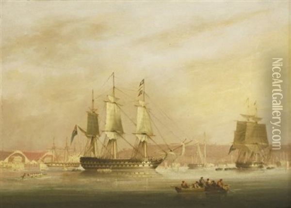 The 'imogene', 'rodney' And 'castor' In Harbour Oil Painting - Nicholas Matthew Condy