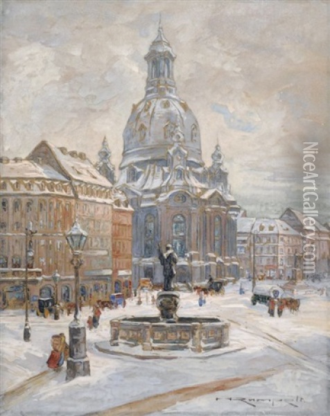 Dresden - Frauenkirche Im Schnee Oil Painting - Hedwig Rumpelt