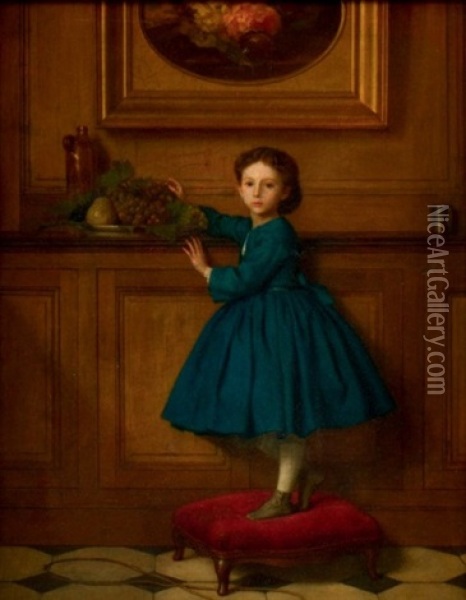 Portrait D'une Petite Fille Avec Une Corbeille De Fruit Oil Painting - Emile Beranger