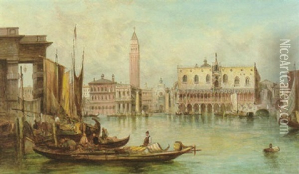A View Of The Doge's Palace And The Campanile From Across The Venetian Lagoon Oil Painting - Alfred Pollentine