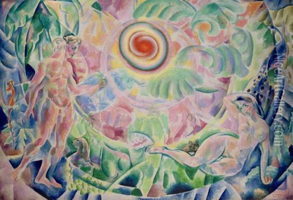 The Rhythm (adam And Eve) Oil Painting - Vladimir Baranoff-Rossine