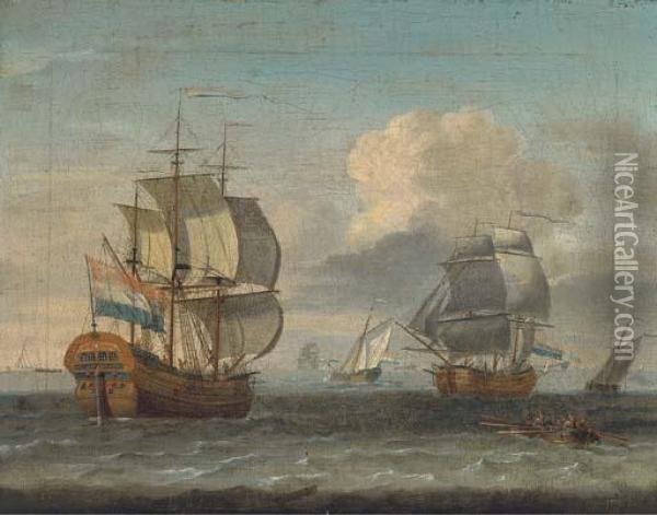 Shipping In A Choppy Waters Oil Painting - Johannes de Blaauw