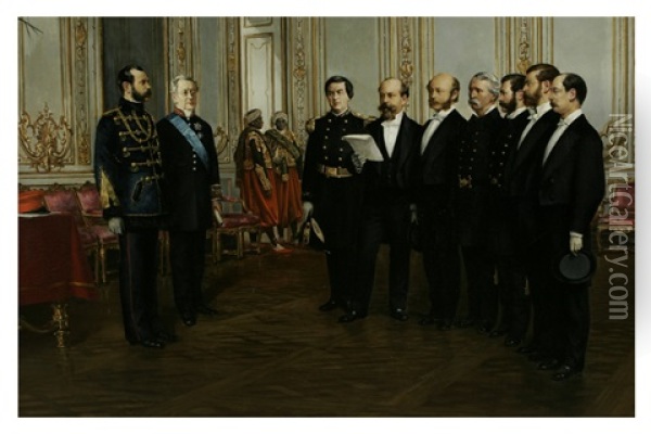 Czar Alexander Ii Receiving American Diplomats Oil Painting - Louis Eugene Leroux