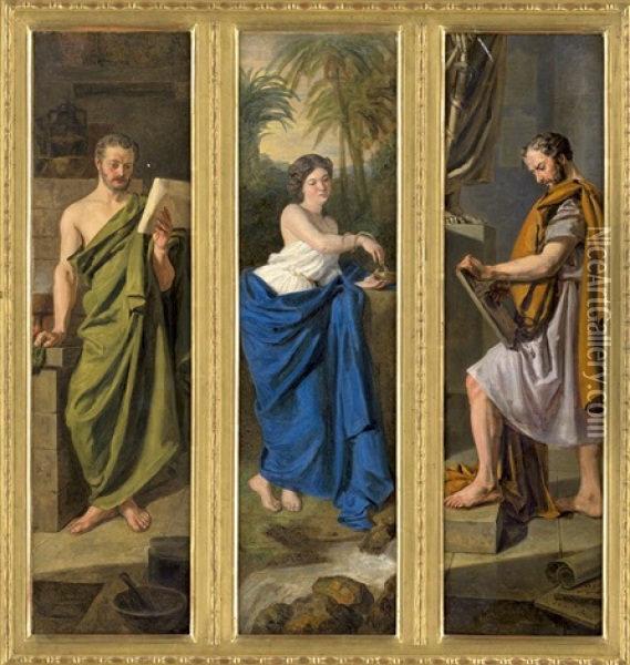 Triptychon: Galen, Hygieia Und Hippokrates Oil Painting - Ferdinand Georg Waldmueller