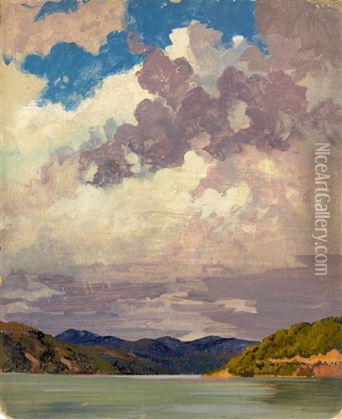 Clouds Over A Mountain Lake Oil Painting - Rudolf Schuster