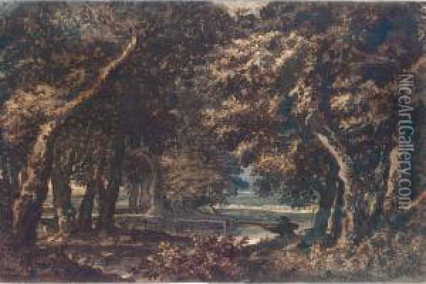 Wooded Landscape With A Hunter Shooting Duck Oil Painting - Jacobus Van Liender