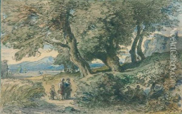 Sommerliche Landschaft In Der Campagna. Oil Painting - Heinrich Dreber