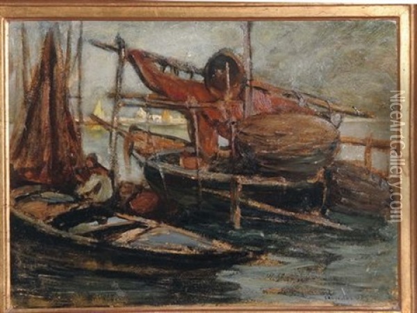 Barche A Venezia Oil Painting - Guiseppe Miti Zanetti