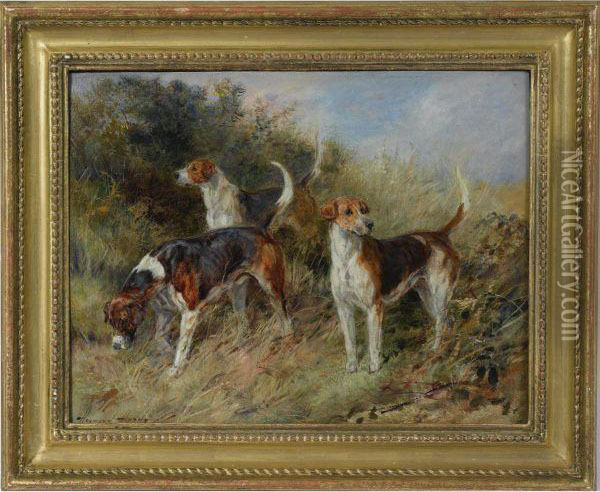 Dandy, Nigel, And Sapphire: North Shropshire Foxhouds Oil Painting - Heywood Hardy