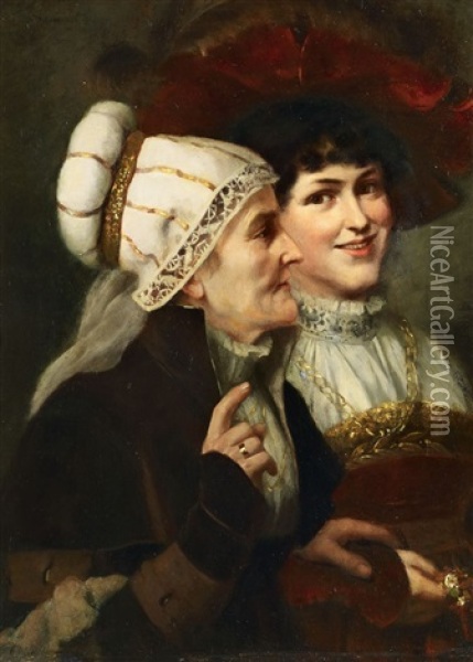 Zwei Frauen Im Renaissancekostum Oil Painting - August Wilhelm Sohn