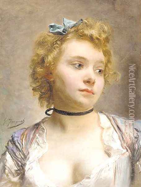 Portrait of the artist's wife Oil Painting - Gustave Jean Jacquet