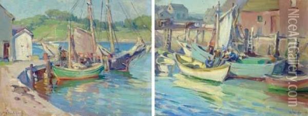Fishing Boats, Nova Scotia: Two Works Oil Painting - Mabel May Woodward
