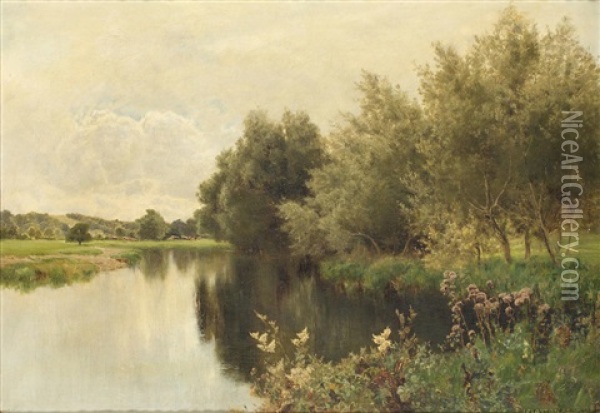 On The River Kennet Oil Painting - John Clayton Adams