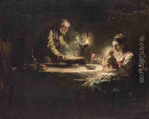 A Family In An Interior Oil Painting - Jean-Honore Fragonard