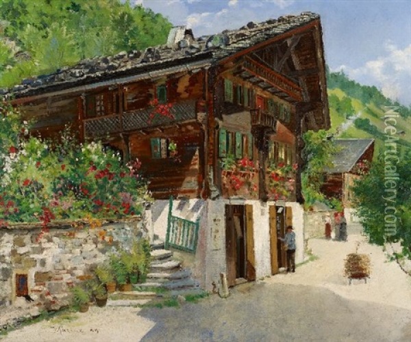 L'ancienne Poste, Champery Oil Painting - Edouard Walter Racine