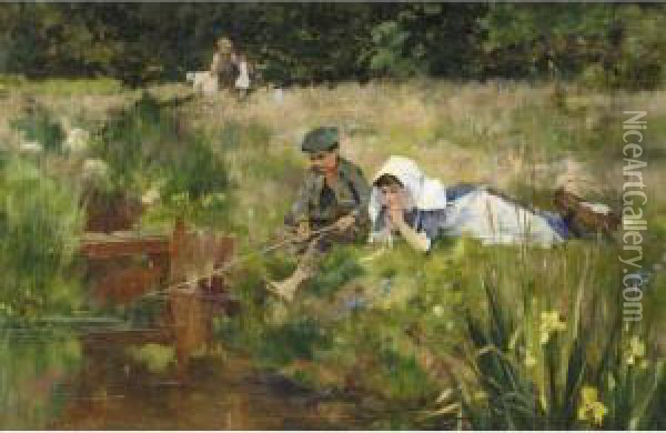 Fishing For Tiddlers Oil Painting - David Fulton