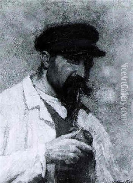 Portrait Of Man Smoking A Pipe (self Portrait Of The Artist?) Oil Painting - Willem Maris