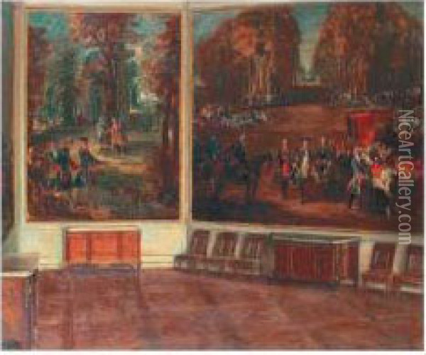Interieur Du Chateau De Fontainebleau Avec Deux Grands Tableaux De Chasse Oil Painting - Walter Gay