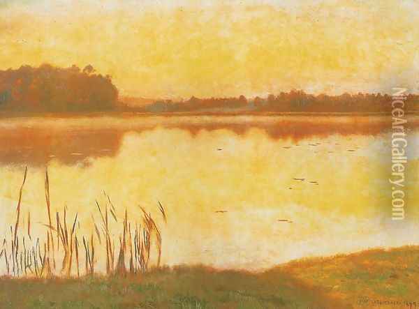 Pond in Radziejowice Oil Painting - Jozef Chelmonski