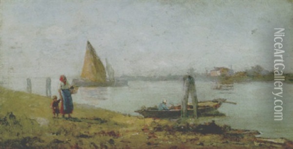 Scena Di Vita In Laguna Oil Painting - Pietro Fragiacomo