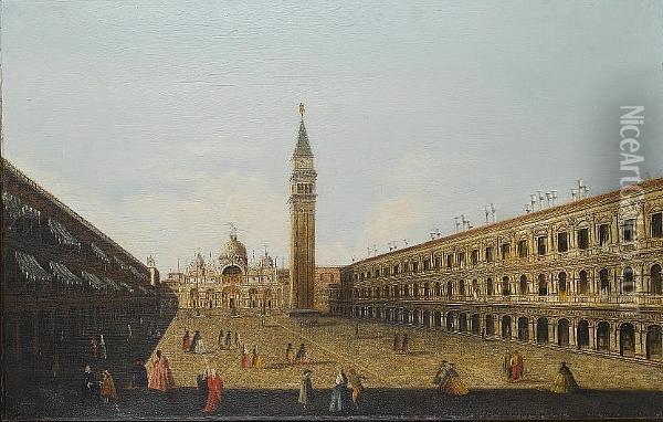 The Piazza San Marco Looking Towards The Basilica And The Campanile Oil Painting - (Giovanni Antonio Canal) Canaletto