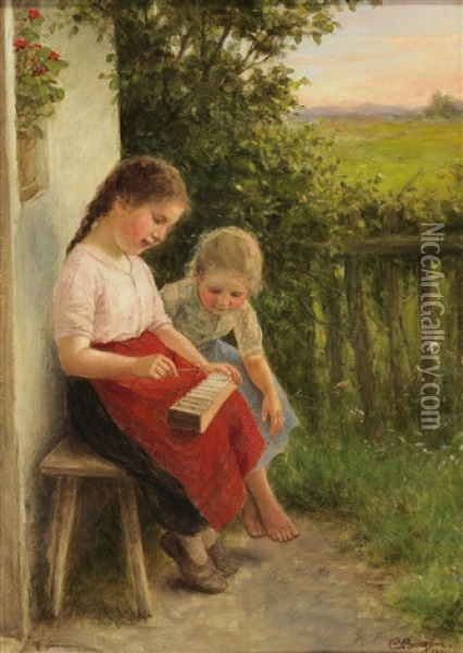 Children Playing Oil Painting - Carl Von Bergen