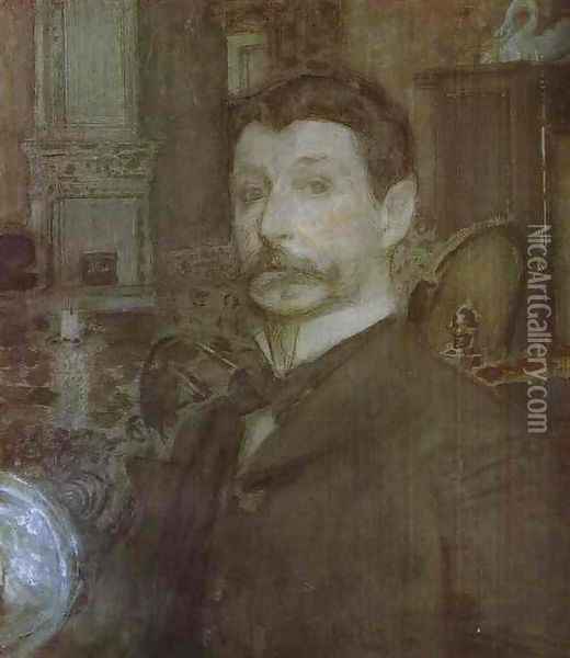Self-Portrait, 1905 Oil Painting - Mikhail Aleksandrovich Vrubel