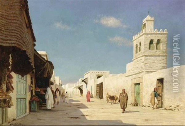 Peasants In A Tunisian Town Oil Painting - August Johannes le Gras