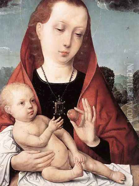 Virgin and Child before a Landscape Oil Painting - Juan De Flandes