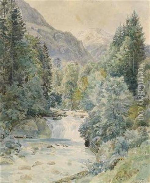 Alandscape With A Forest Stream Oil Painting - Franz Barbarini