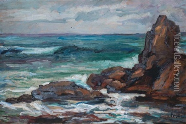 Marine, La Pointe De Gouron Oil Painting - Jean Peske