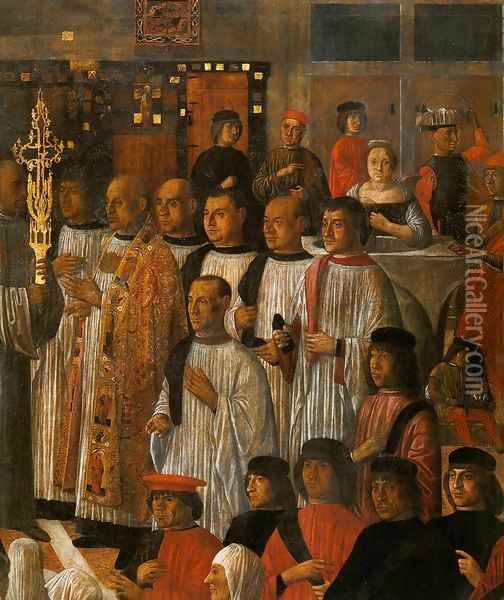 Miracle of the Relic of the Holy Cross in Campo San Lio (detail) Oil Painting - Giovanni Mansueti