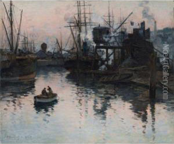 Le Port De Rochester Au Soleil Couchant Oil Painting - Fernand Marie Eugene Legout-Gerard