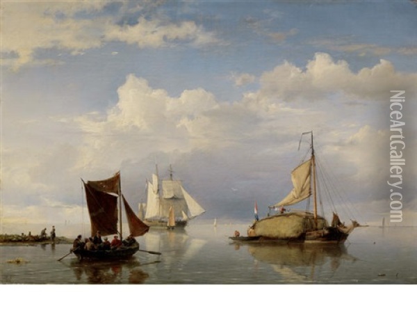 The Hay Barge Oil Painting - Hermanus Koekkoek the Elder
