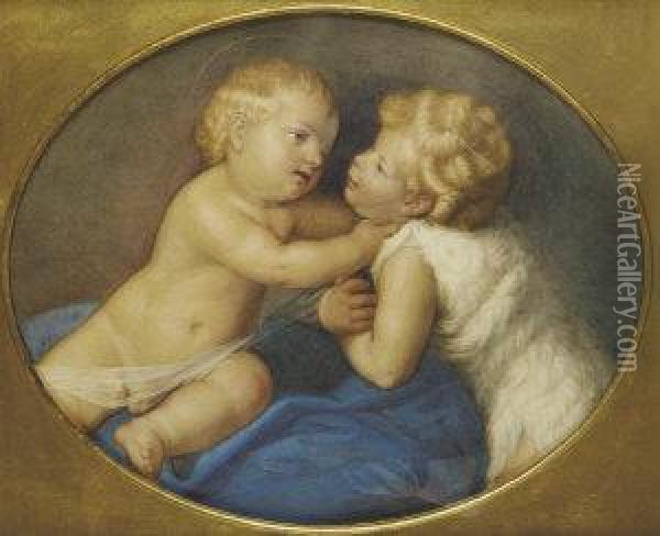 Christ Child And St John The Baptist; A Pair Of Classical Putti Oil Painting - Eliseo Tuderte Fattorini