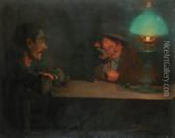 Conversacion En Un Bar. Oil Painting - Luis Graner Arrufi