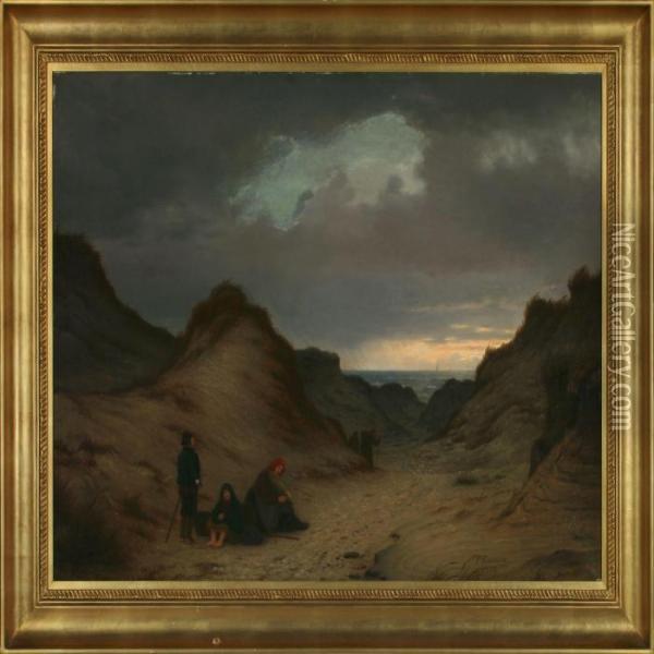 Persons In The Dunes Oil Painting - Peter Johann Raadsig