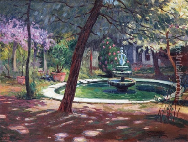 Havuzlu Bahce Oil Painting - Albert Mille