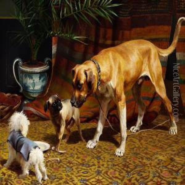 Dogs Fighting Over Bones Oil Painting - Adolf Henrik Mackeprang